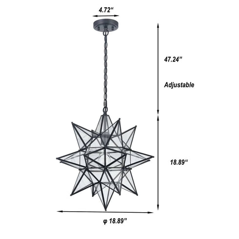 Boho Moravian Star Pendant Light 20 Inch Large Black Hanging Light